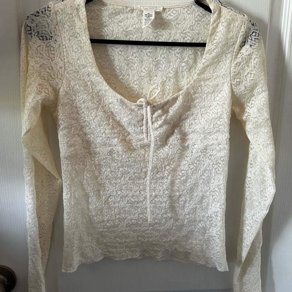 Full Tilt Cream Tie Front Fitted Blouse